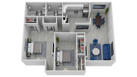Floor plan for 2 beds, 2 baths, 1000 sqft